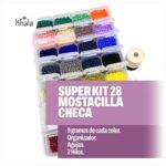 Super Kit : 28 Mostacilla Checas + Organizador + 2 hilos+ aguja