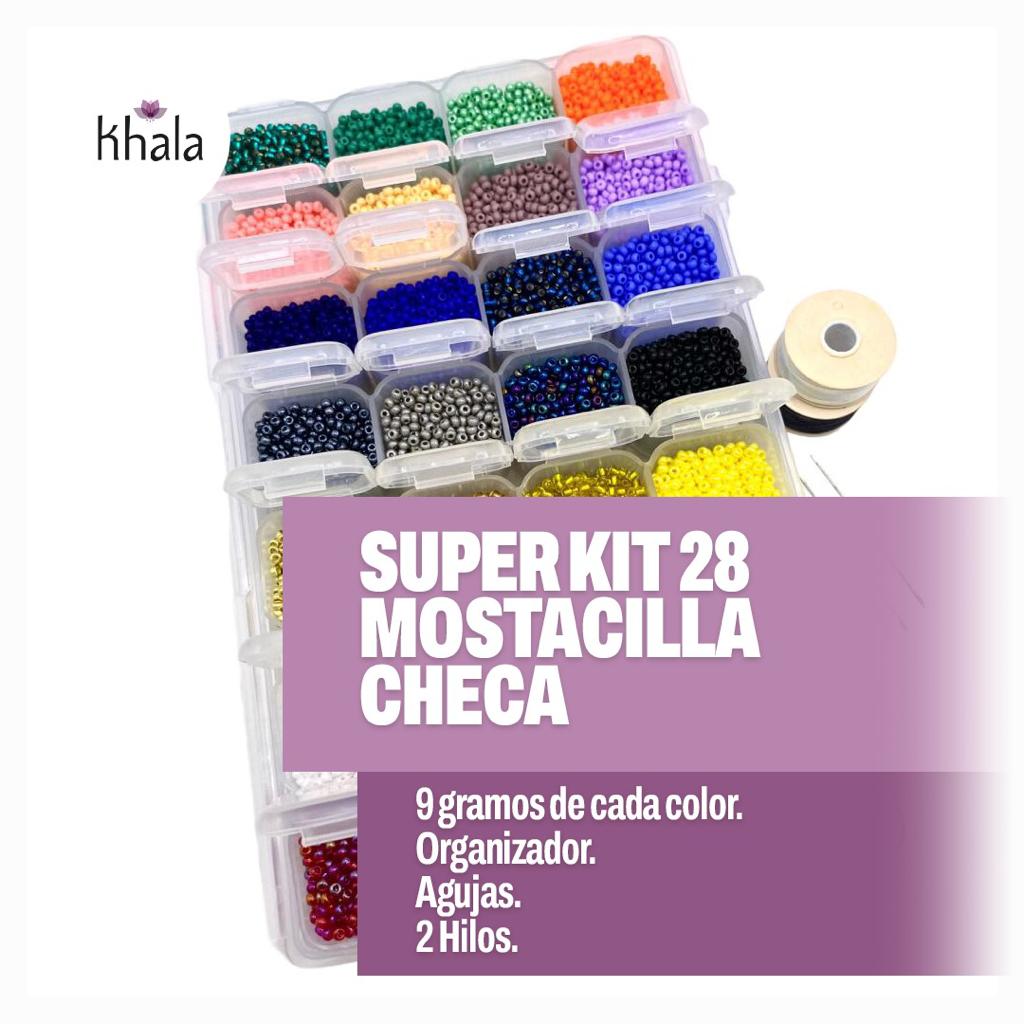 744bbe9a-dee1-49cb-ae0b-2388b059b0ca.jpg Super Kit : 28 Mostacilla Checas + Organizador + 2 hilos+ aguja - Imagen 1